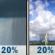 Thursday: A slight chance of rain showers before 7am, then a slight chance of showers and thunderstorms. Mostly sunny, with a high near 73. West northwest wind 10 to 15 mph. Chance of precipitation is 20%. Thursday: Slight Chance Rain Showers then Slight Chance Showers And Thunderstorms